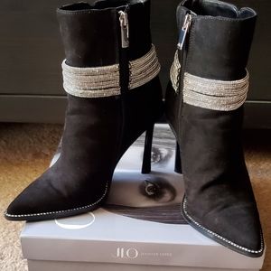 Jennifer Lopez Black Ankle Booties with Silver Detailing